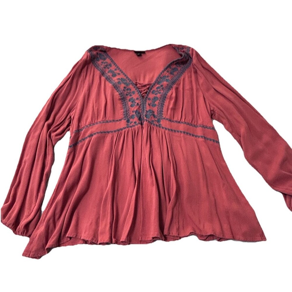 Torrid Size 1(14/16)Rust Blue Embroidery Lace-Up Babydoll Challis